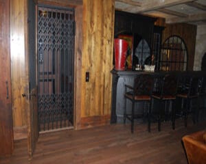 Hydraulic home elevator, providing access to lower level entertaining area