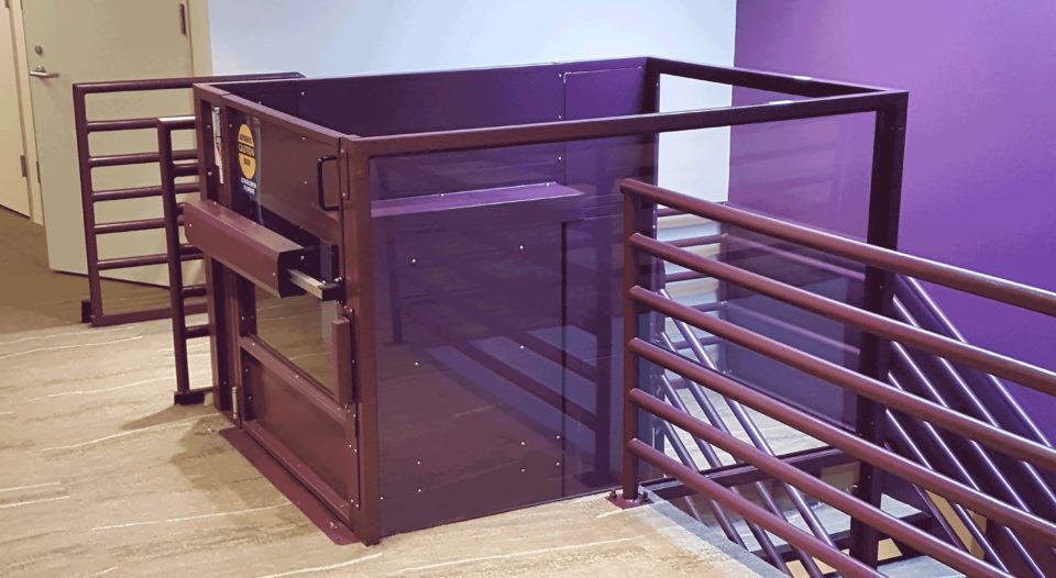 Vertical Platform Lift custom color, view at upper landing