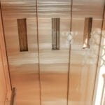 Symmetry Safety 3 Panel Elevator Door in Brushed Stainless Steel with Clear vision panels