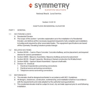 Shaftless Home Elevator Specifications