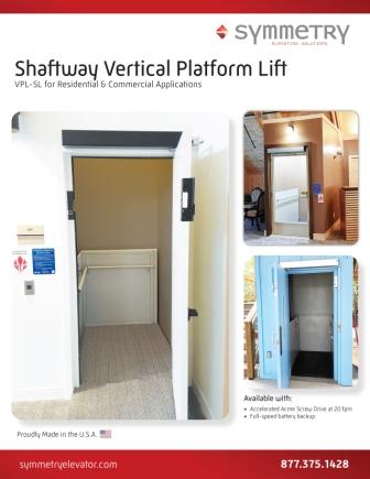 Symmetry Shaftway Vertical Platform Lift Product Sheet